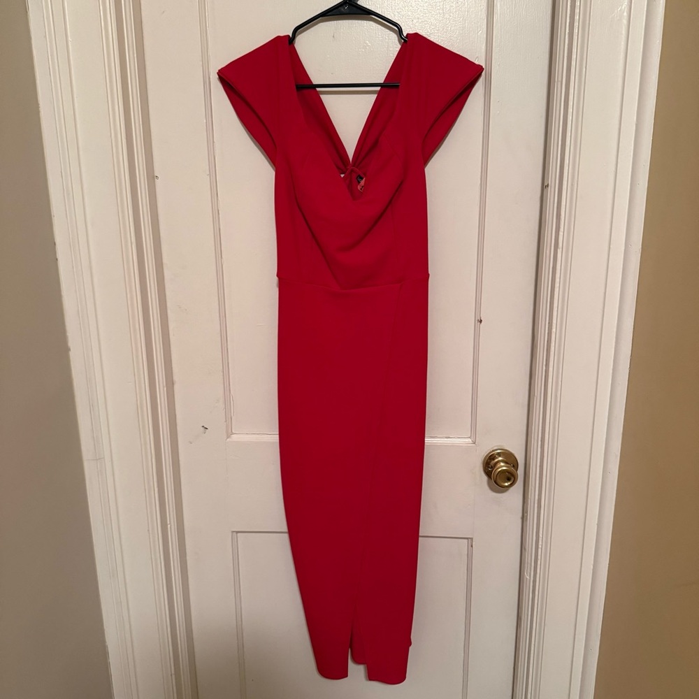 Boohoo Red Cowl Neck Midi Dress | Size US 8
